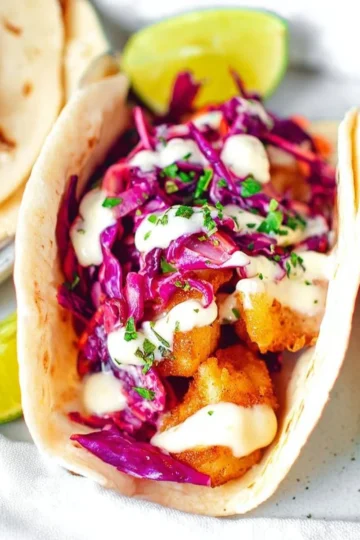 Delicious Beer-Battered Baja Fish Tacos served with fresh toppings