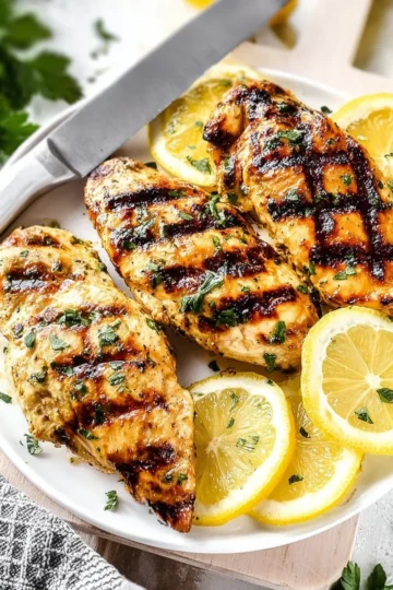 Delicious Greek Chicken marinated with herbs and spices ready for grilling