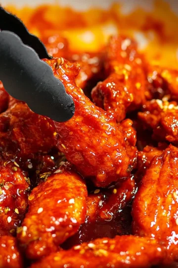 Delicious plate of crispy Korean Fried Chicken with spicy dipping sauce