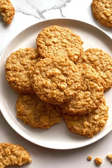 Freshly baked oatmeal cookies on a cooling rack