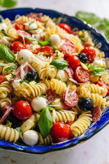 Zesty Italian Pasta Salad with colorful vegetables and dressing