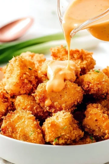 Delicious Bang Bang Chicken served with garnishes on a plate.