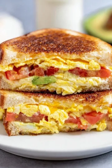 A delicious breakfast egg sandwich with egg, cheese, and fresh bread
