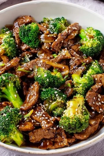Delicious Chinese beef and broccoli stir-fry served on a plate