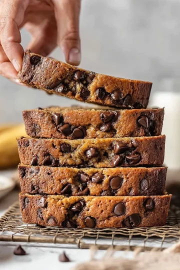 Delicious Chocolate Chip Banana Bread fresh out of the oven.