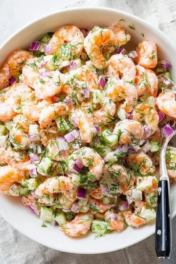 Delicious classic shrimp salad with fresh ingredients and dressing