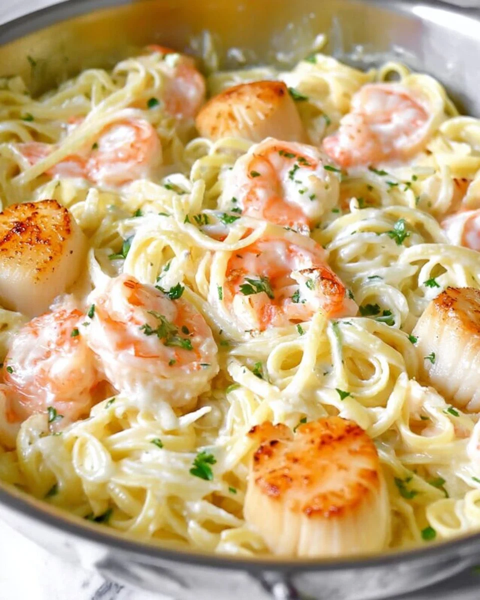 Lightened Up Creamy Seafood Pasta