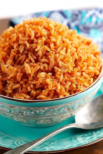 Delicious and colorful easy Spanish rice served in a bowl