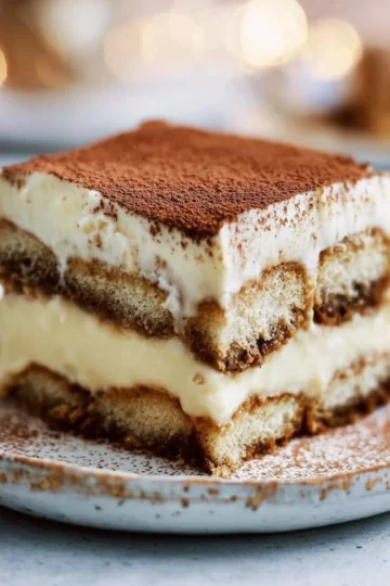 Delicious easy tiramisu dessert with layers of mascarpone and cocoa powder