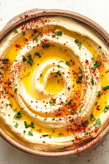 Delicious creamy hummus served with fresh vegetables and pita bread