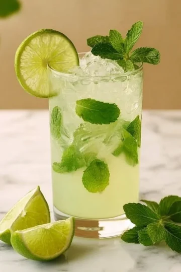 Refreshing mojito cocktail with mint and lime garnishes