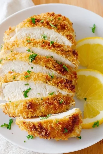 Delicious Parmesan Crusted Chicken before serving on a plate