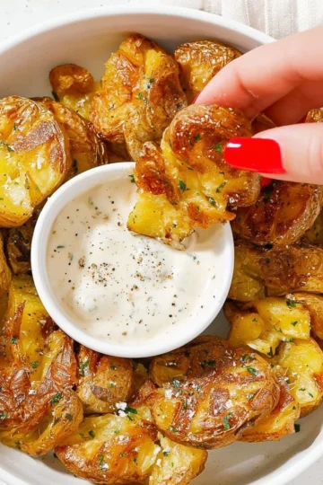 Deliciously baked smashed potatoes with crispy edges and fluffy centers
