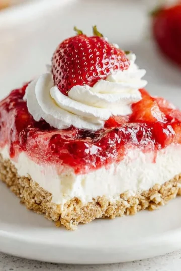 Delicious Strawberry Pretzel Salad with strawberries, pretzels, and creamy toppings