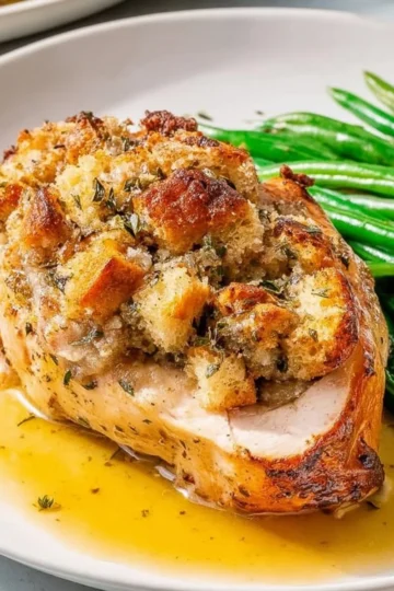 Stuffed chicken breasts with herbs and cheese on a plate