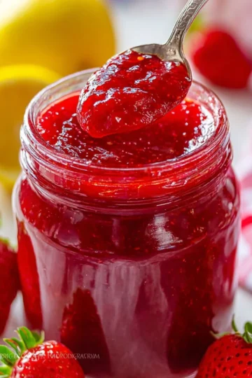 Homemade 3 ingredient strawberry jam without pectin in a jar