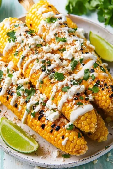 Delicious authentic Mexican Street Corn sprinkled with cheese and spices