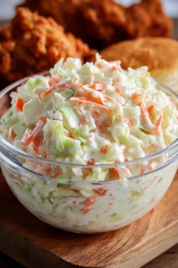 Bowl of homemade Copycat KFC coleslaw with fresh vegetables