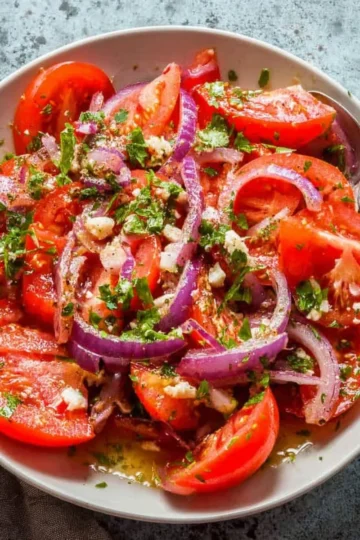 Vibrant fresh tomato salad with basil and olive oil