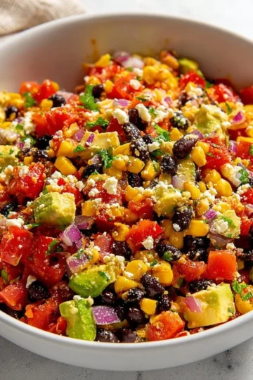 Colorful Mexican salad with corn and black beans served in a bowl