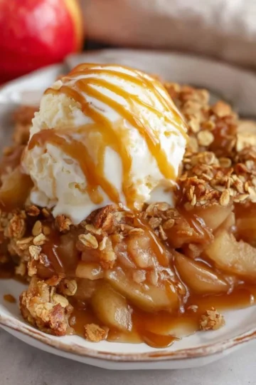 Homemade Apple Crisp dessert with apples and crunchy topping